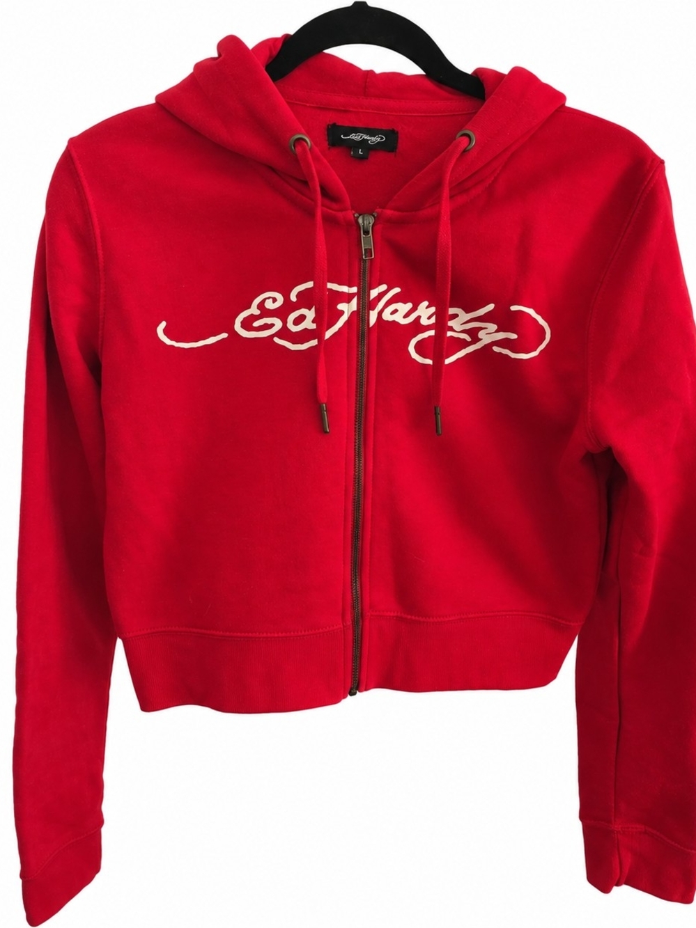 Ed Hardy Red Y2K Skull Snake Cropped Zip Hoodie L